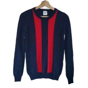 Madeleine Thompson Wool Cashmere Crew Neck Red Blue Stripe Sweater Small
